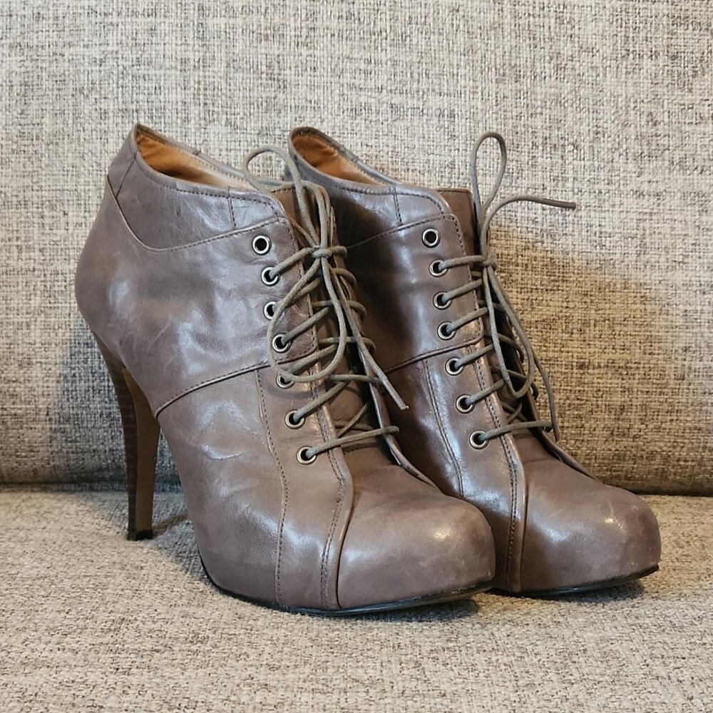 Nine West Gray Leather High Heel Ankle Boot